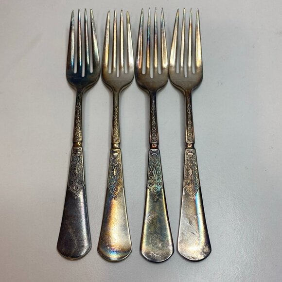 SET OF 4 ANTIQUE REED & BARTON "UNIQUE" PATTERN FORKS 1879 SILVER PLATED - Picture 1 of 11